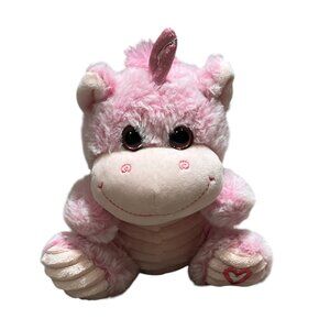 KELLYTOY Plush Pink Unicorn Pink Glittery Eyes Ribbed Tummy Heart on Foot